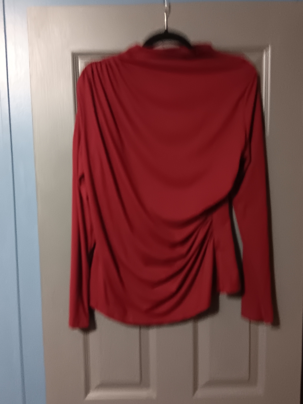 Women's Red Draped Long-Sleeve Top